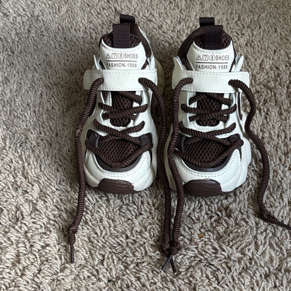 Brown and White Kids Sneakers - Picture 1 of 3